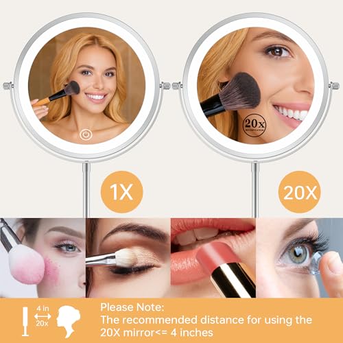 LED Makeup Mirror with 1X/20X Magnification, Adjustable Height