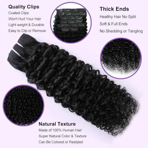 3C 4A Curly Clip In Hair Extensions Real Human Hair 20 Inch 110g 8pcs Kinky Curly Clip Ins Full Head for Black Women 100% Brazilian Remy Human Hair Extensions Natural Color with 20 Clips