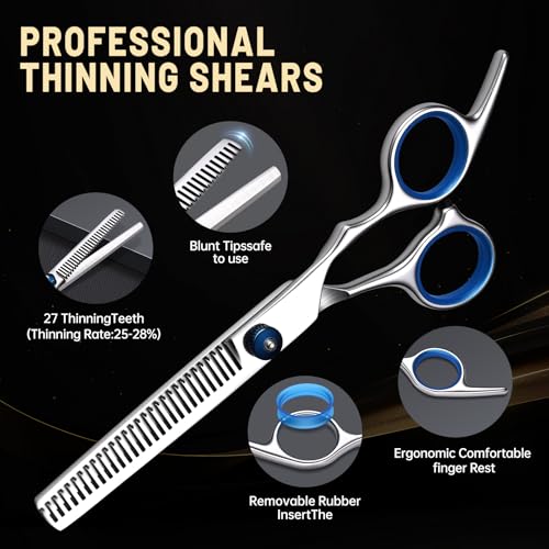 Professional Hair Cutting Scissors Set with Thinning Shears - 9-Piece Barber Kit