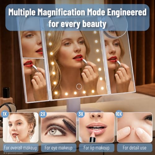 Mr. Pen Tri-Fold Lighted Makeup Mirror with Touch Control & 2X-10X Magnification