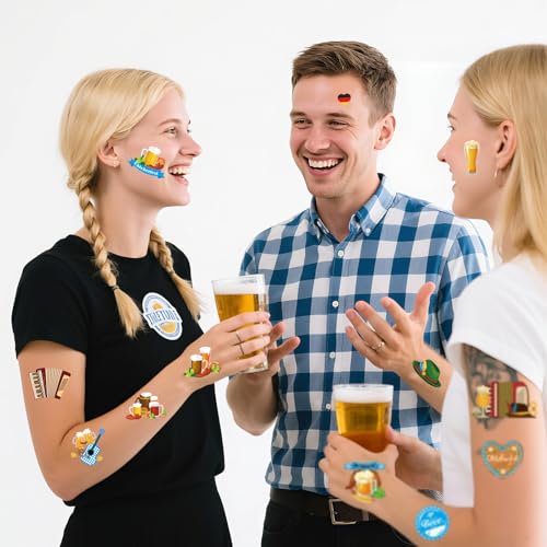 German Oktoberfest Temporary Tattoos, 8 Sheets 240 Pcs German Beer Festival Tattoo Stickers for Bavarian Oktoberfest Themed Party Decorations Supplies Bavaria Games Decor