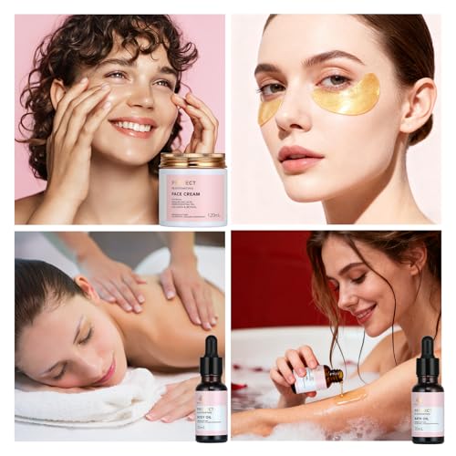 30pcs Valentines Day Gifts for Women, Spa Gifts Rose Facial Skin Care Set, Face Cream, Bath Oil, Serum, Shower Accessories, Bath and Body & Facial Kit, Birthday, Christmas, Mother's Day,Bridal Shower