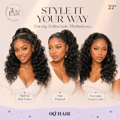OQ Loose Curly Half Wig Human Hair 24 Inch - Natural Look, Glueless Style