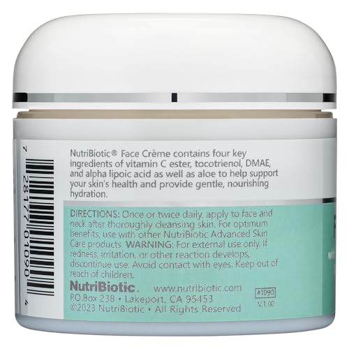 NutriBiotic ? Antioxidant Properties Face Cream, 2 Oz with GSE | Deep Moisturizing with Aloe, Botanical Oils, DMAE, Tocotrienols, Vitamin C Ester, Alpha Lipoic Acid | Natural Fragrance | Paraben Free