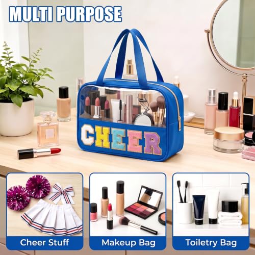 Cheer-Navy Blue Chenille Patch Clear Cosmetic Bag by Kryzmet – Waterproof Travel Organizer