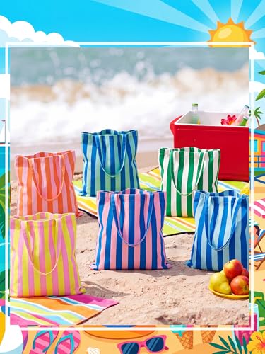 Paterr 6-Pack Striped Canvas Tote Bags for Beach & Shopping