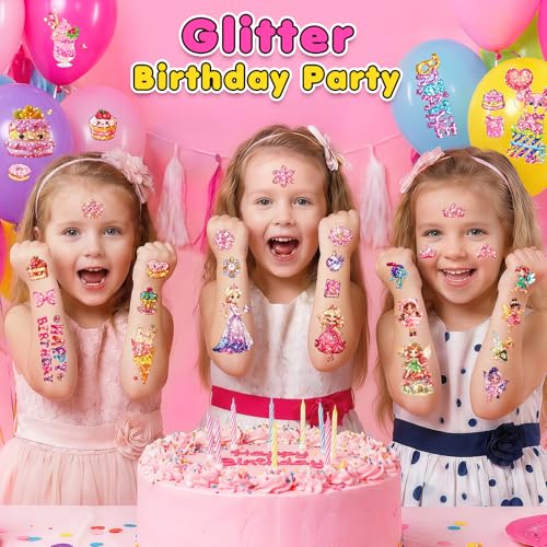 36 Sheet Glitter Temporary Tattoos for Kids, 240 Designs