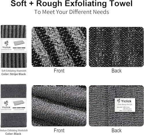Yiclick 2-Pack Exfoliating Body Scrubber Washcloth, 40-Inch Back Scrub Towel