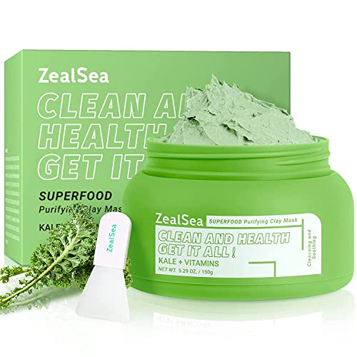 ZealSea Superfood Clay Face Mask: Deep Cleansing Mask for Controlling Oil & Blackhead Removal Pore Cleansing Antioxidant Anti-Aging Hydrating Facial Mask Vegan Skincare 5.29 Oz