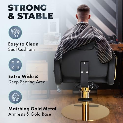 Venus Gold Salon Chair - Reclining Styling Chair with Adjustable Headrest