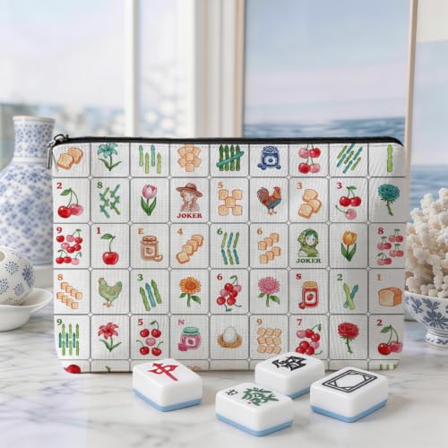Blue Leaves Mahjong Tile Bag – Canvas Organizer for American Tiles
