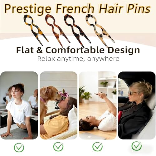 French Hair Pins for Buns & Updos - 4 Pack Acetate Clips
