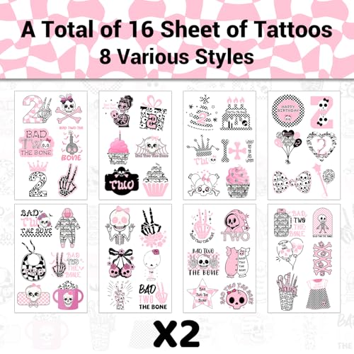 Bad to the Bone Temporary Tattoos for Kids - 16 Sheets