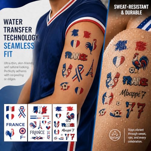 France Flag Temporary Tattoos for Soccer Fans 2026