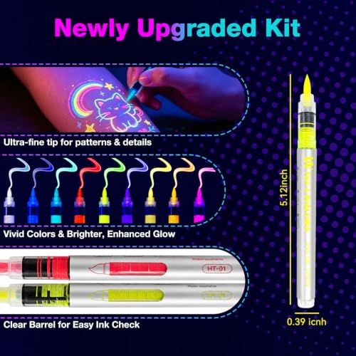 14 Colors UV Glow Body Paint Markers - Waterproof Neon Face Paint Pens