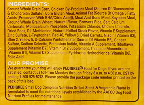 Pedigree Complete Nutrition Adult Small Dog Dry Dog Food, Grilled Steak and Vegetable Flavor, 14 lb. Bag