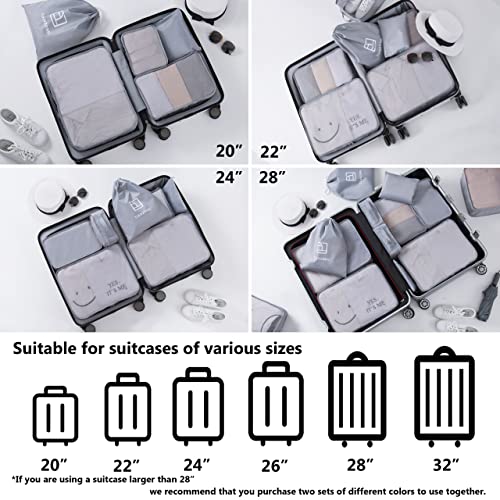 Tianzong 7-Piece Packing Cubes Set with Shoe Bag - Grey