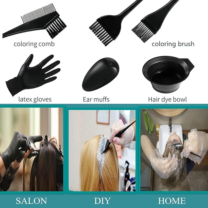 NOUSV 20 Pcs Hair Dye Brush and Bowl Set, Hair Dye Coloring Kit, Hair Coloring Bleaching, Hair Dye Tools for DIY Salon. Hair Tinting Bowl/Dye Brush/Ear Cover/Gloves/Tint Comb