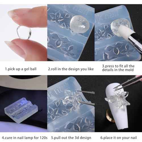 Clear Solid Builder Gel For Nails, 30g Hard Gel for Nails with Silicone Molds for Carving Non-Sticky Building 3D Sculpture Flowers Modeling Design Professional Manicure Supplies