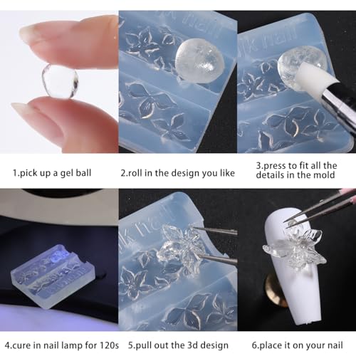 3D Flower Silicone Nail Molds with Carving Pen Kit