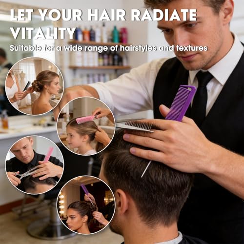 Salon-Style Rat Tail Combs Set - Steel Pin Teasing & Parting Combs for Hair Styling - Purple, Black, Pink