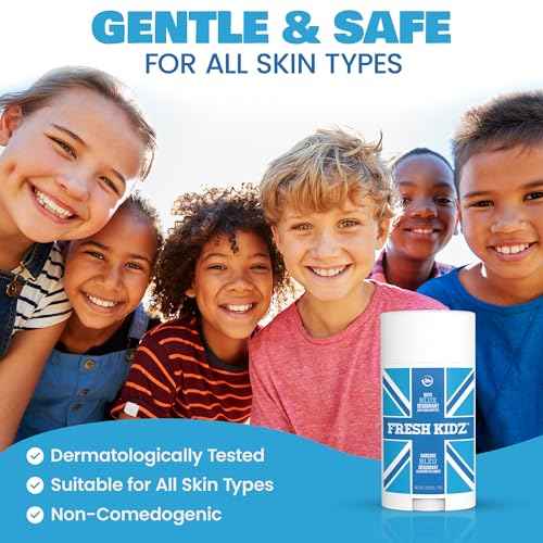 Fresh Kidz Deodorant Stick for Kids and Teens - Baking Soda and Aluminum-free 24 Hour Protection for Sensitive Skin - Boys "Blue", 2.65 oz / 75 g (2 Pack)
