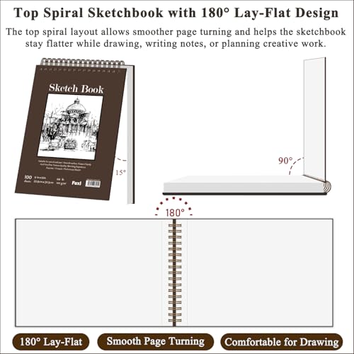 Fuxi 9x12 Sketchbook - Top Spiral Bound, 100 Sheets Acid-Free Paper