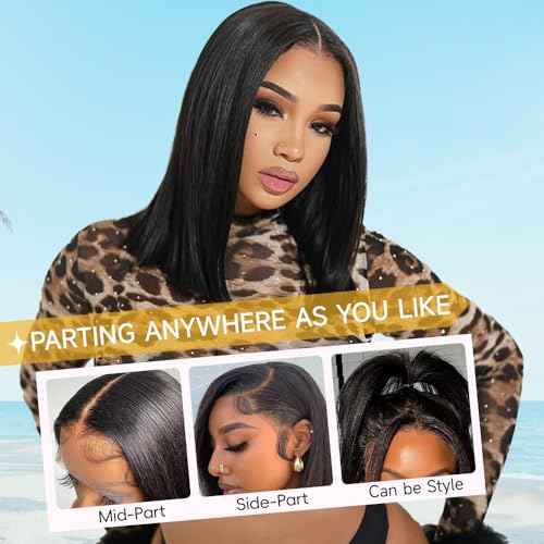 Bob Wig Human Hair 200 Density Virgin Remy Hair Double Drawn Human Hair Wig 3x Longer Lifespan 13x4 HD Lace Front Wigs Human Hair Pre Plucked Bone Straight Short Bob Natural Black 10¡±