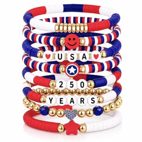 4th of July Patriotic Beaded Bracelets Set for Women - 8 Pack