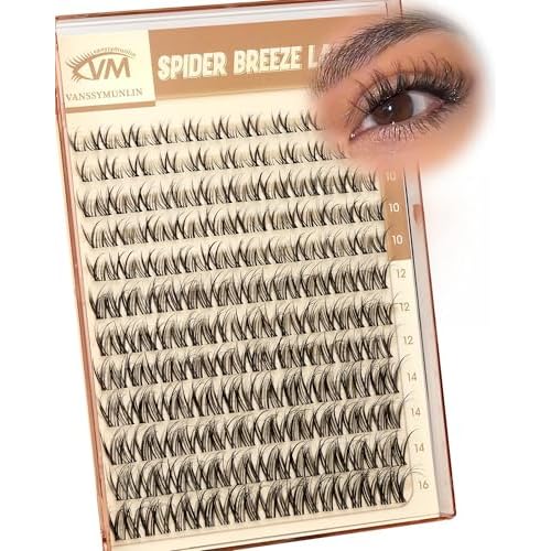Spider Breeze Lash Clusters, Wispy Natural Eyelash Clusters D Curly Lashes Cluster Venus 8-16mm Cluster Eyelash Extensions Reusable Individual Lashes with Invisible Band for DIY at Home Vanssymunlin
