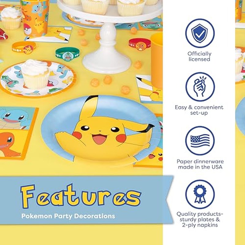 Pokemon Party Plates & Napkins Set for 16 Guests