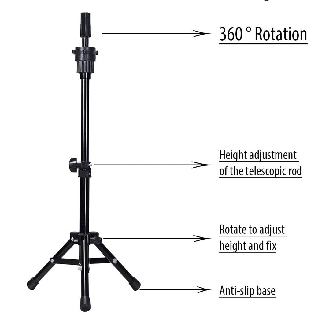 Ginogend 22inch Upgraded Canvas Block Wig Head, Wig Stand Tripod with Mannequin Head for Wig Making Styling with Table Clamp, Wig Caps, Pins Set, Hair Brush&Clips