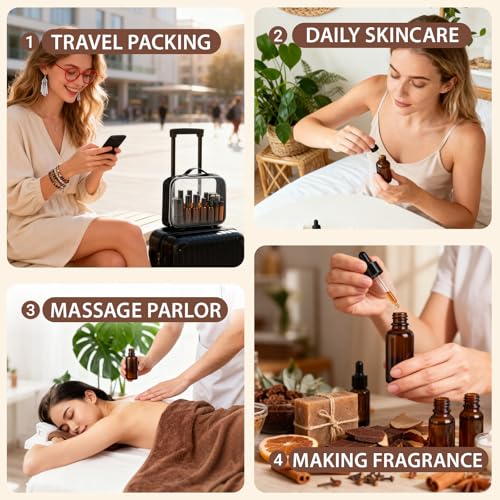 29 Pack TSA Approved Glass Travel Skincare Containers,Toiletry Bag£¬1.7/1/0.7/0.5/0.3oz Refillable Traveling Size Containers with Pump, Jars & Essential Oil Bottle , Leak-Proof for Creams & Liquids