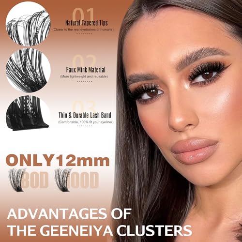 Geeneiya 12MM D Curl Volume Lash Clusters - DIY Eyelash Extensions