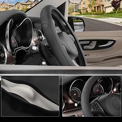 SEG Direct Car Steering Wheel Cover Universal Standard Size 14.5-15 inch, Black Microfiber Leather