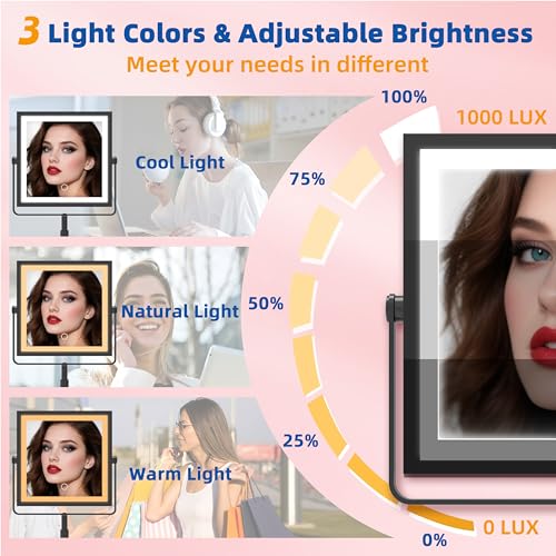 Ruacq Makeup Mirror with Lights, 7X Magnifying, 4000mAh Rechargeable