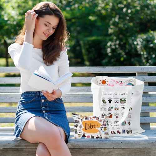 Laffact Gilmore TV Show Canvas Bag - Luker's Dinner inspired Gift Alphabet Merchandise Cotton Shoulder Tote Bag Makeup Bag for Friends Fans Coworkers Women Girls Mom Daughter Sister Birthday Christmas