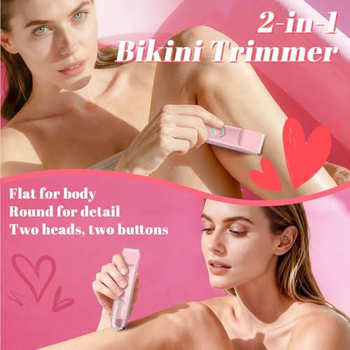 Bikini Trimmer for Women ? Dual-Head Electric Razor, IP67 Waterproof USB-C Rechargeable Shaver for Bikini Line, Underarms, Legs & Face, Rose Gold Stocking Stuffer Holiday Gift