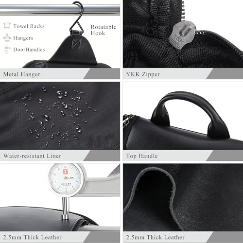 Masa Kawa Black Leather Travel Hanging Toiletry Bag for Men – Large