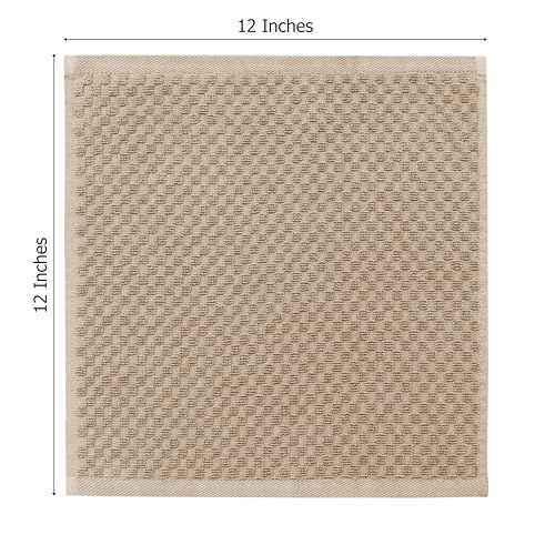 COTTON CRAFT Euro Spa Waffle Wash Cloth - Set of 12 Luxury Pure Ringspun Cotton Waffle Weave Bathroom Face Towel - Everyday Absorbent Hotel Gym Shower Beach Kitchen Travel Dorm - 12x12 inches - Linen