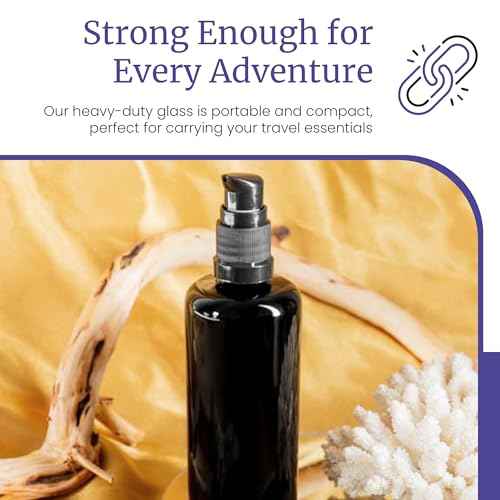 Infinity Jars 100 ml (3.4 fl oz) Refillable UV Black Glass Pump Bottles Leak-Proof Travel Containers for Toner, Sanitizer, Beard Oil, Hair Serum, Essential Oils Pack 10