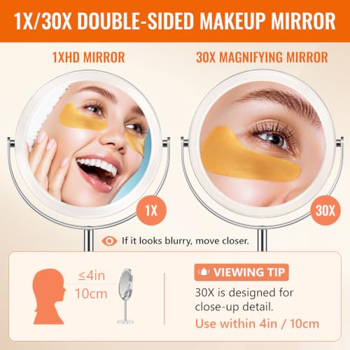 Auxmir 8" Double Sided Magnifying Mirror 1X/30X with Stand