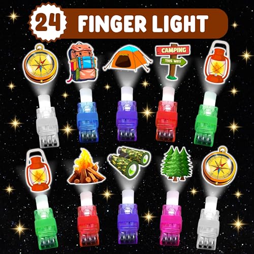 72 PCS Camping Party Favors ? 48 PCS Luminous Tattoos & 24 PCS LED Finger Lights Combo ? Birthday Goodie Bag Fillers, Party Supplies, Gifts Light Up Toys Glow In The Dark for Boys and Girls