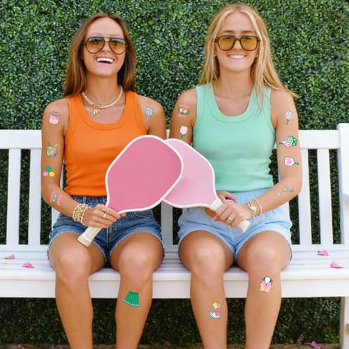 164Pcs Pink Pickleball Stickers Temporary Tattoos for Pickle Birthday Decorations, Hypoallergenic Green and Pink Pickleball Themed Party Decorations