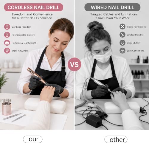 Cordless Nail Drill Kit with 5 Metal Bits & Sanding Bands for Gel & Acrylic Nails
