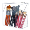 Acrylic Makeup Brush Holder with Lid - Clear Cosmetic Makeup Brush Organizer and Storage Box with Cover for Vanity - Large Capacity 3-Slots Container for Brushes (Clear)