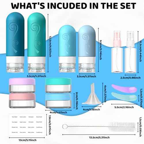 vodvob 16 Pack Travel Bottles Set for Toiletries, TSA Approved Travel Containers Leak Proof Silicone Squeezable Travel Accessories 2oz 3oz for Shampoo Conditioner Lotion Body Wash (BPA Free) (blue)