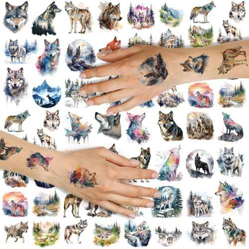 Wolf Temporary Tattoos for kids, Kids Tattoos Temporary, Wolf Birthday Party Decorations, Animals Party Supplies Favors for Boys and Girls, Goodie Bags Stuffers