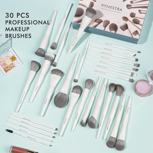 30-Piece Makeup Brush Set with Soft Synthetic Bristles | White