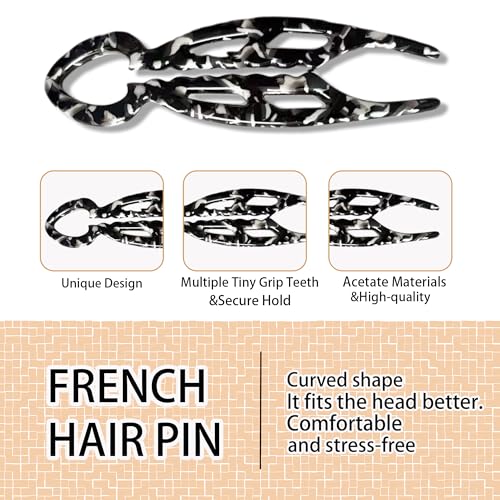 Black French Twist Hair Pins for Women - Elegant 4.2 Inch Styling Accessories